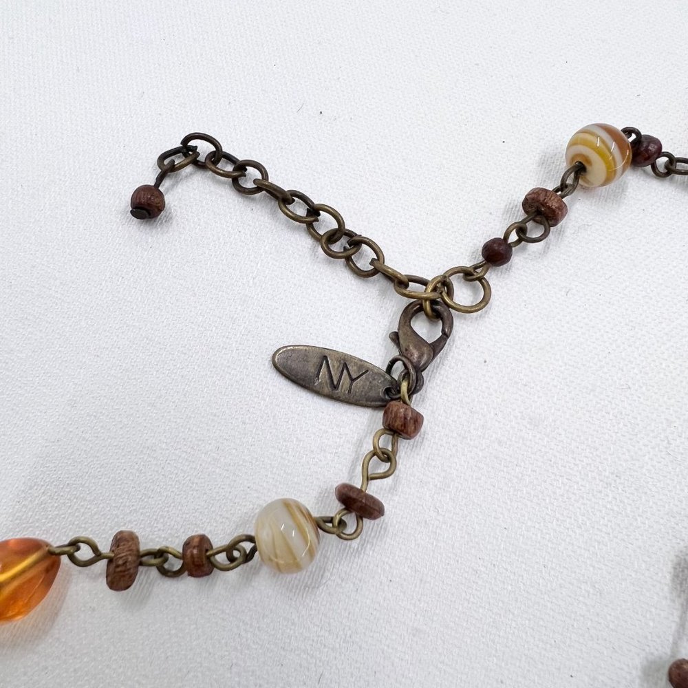 NWOT - NY & CO - Brown, Orange & Cream Beaded BOHO Style “Y” 16” Necklace - Picture 5 of 8
